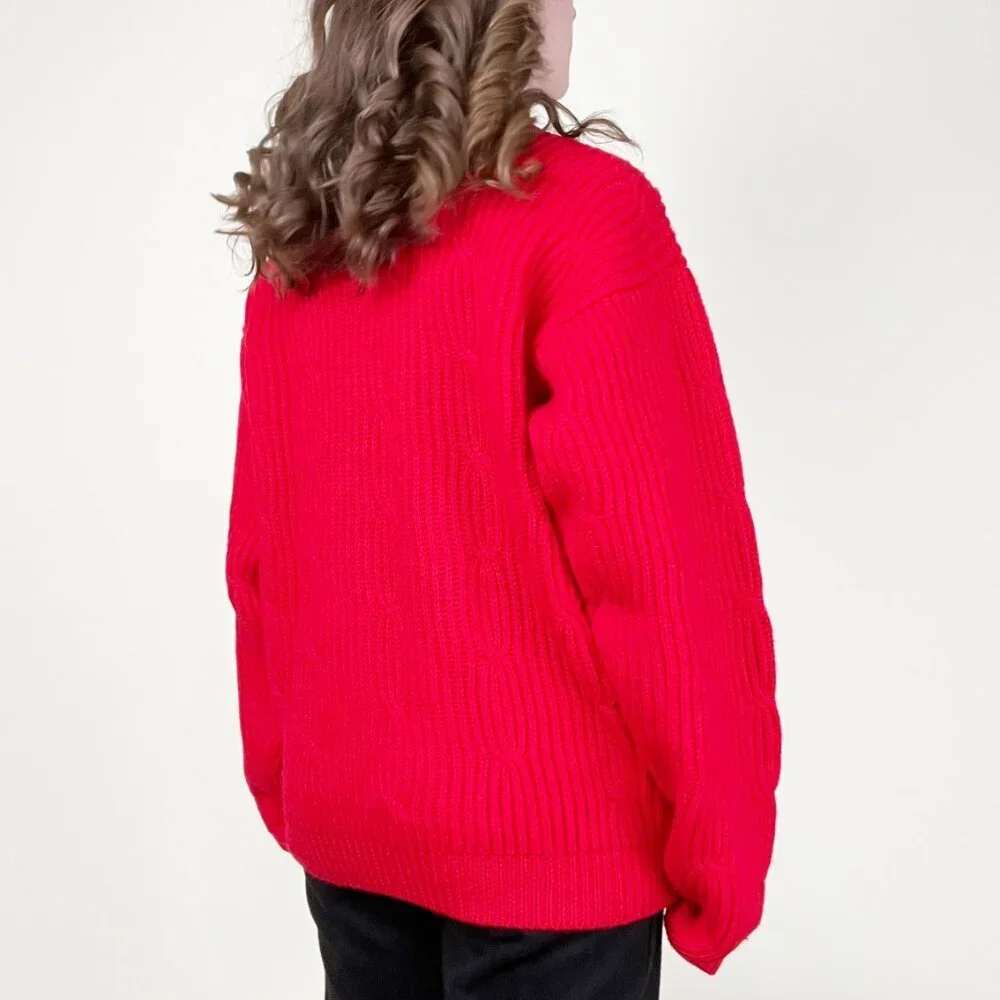 Vintage 100% Wool Fisherman Sweater Cable Knit Chunky Slouchy Oversized Luxury - Picture 2 of 6